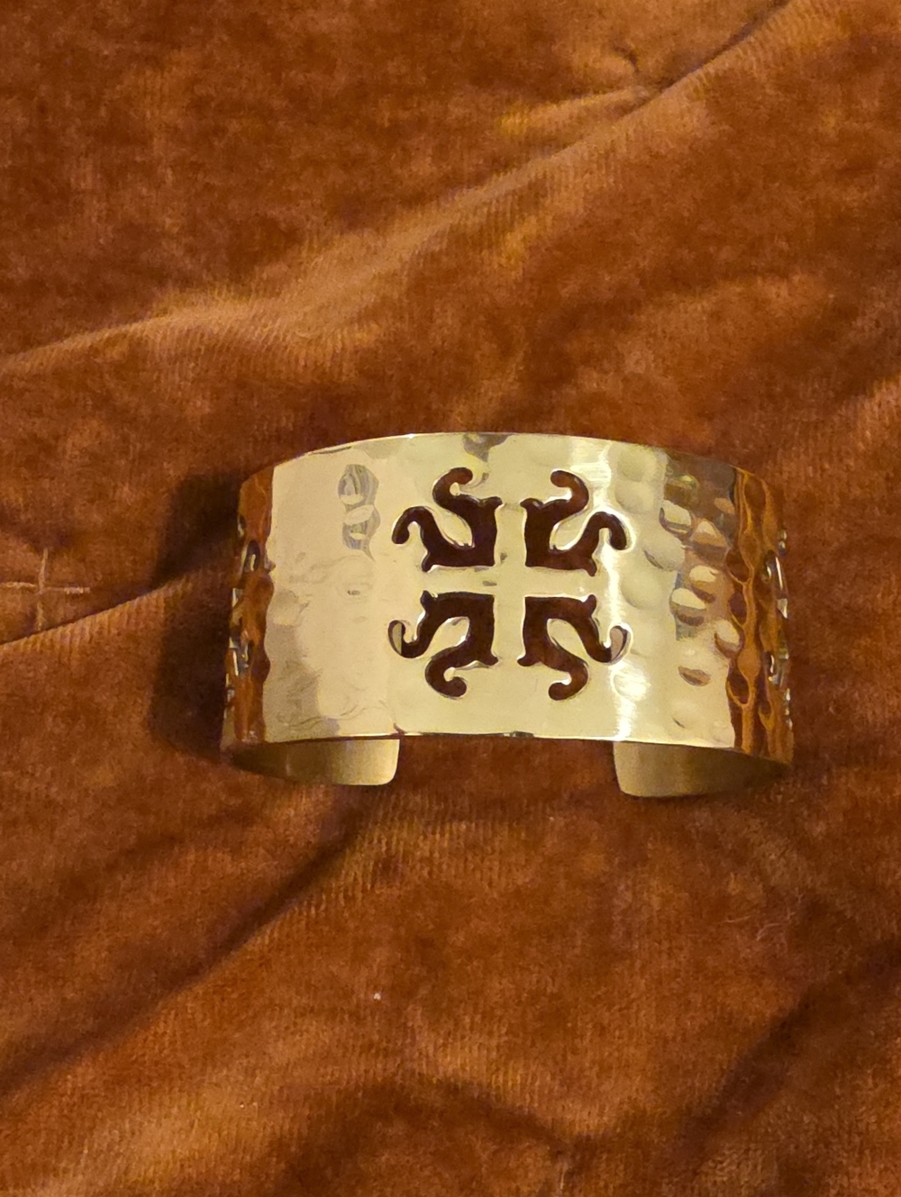 Rustic Cuff Hammered Gold Tone Cutout Cross Cuff Bracelet